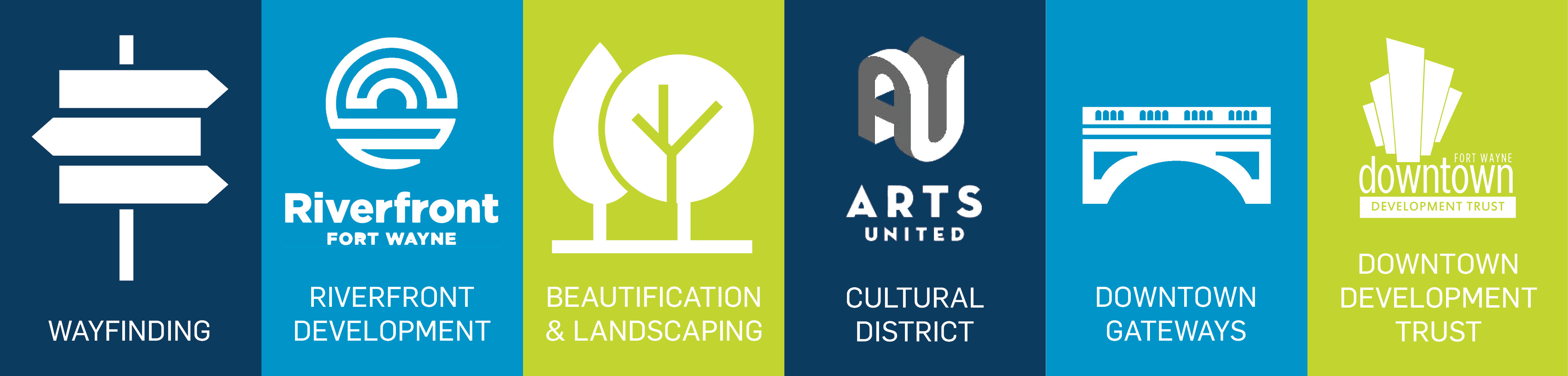 Wayfinding, Riverfront Development, beautification and landscaping, cultural district, downtown gateways, and the downtown development trust.