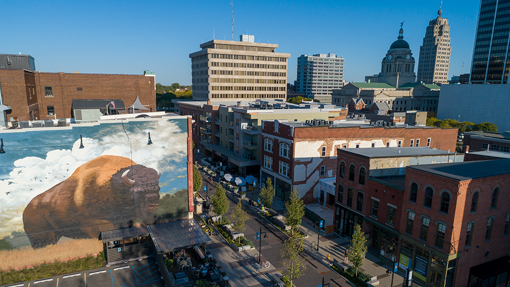 Aerial photo of The Landing in downtown Fort Wayne IN
