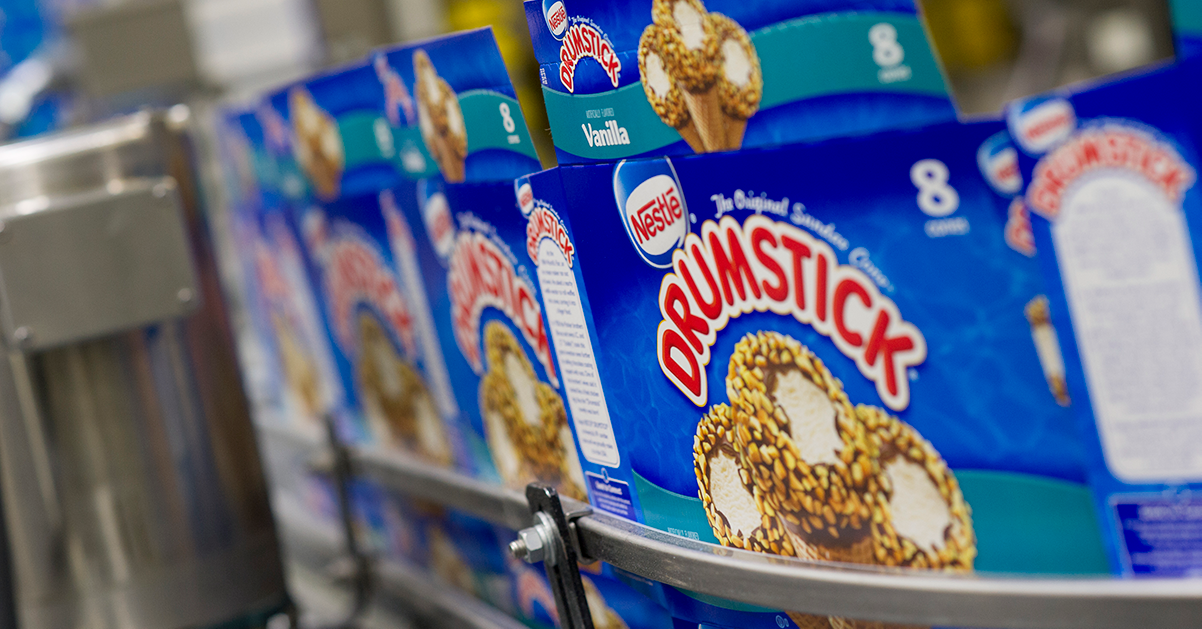 packaging for Nestle Drumsticks moving down factory production line