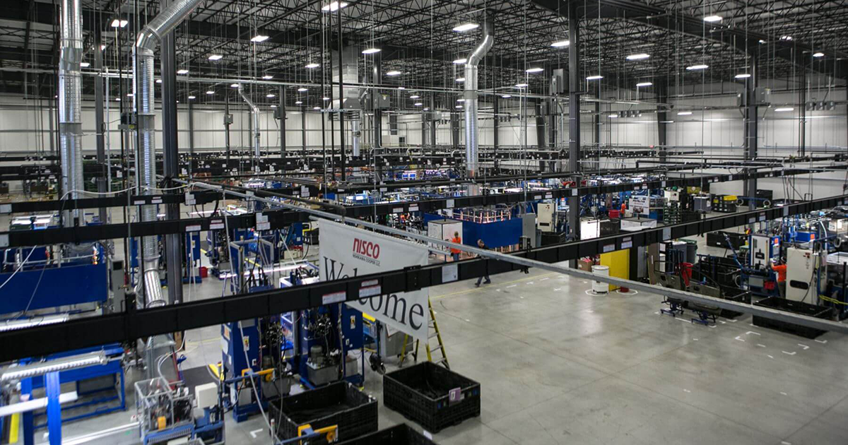 wide-angle interior photo of manufacturing floor