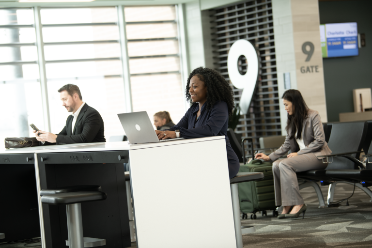 Passengers at Fort Wayne International Airport East Terminal