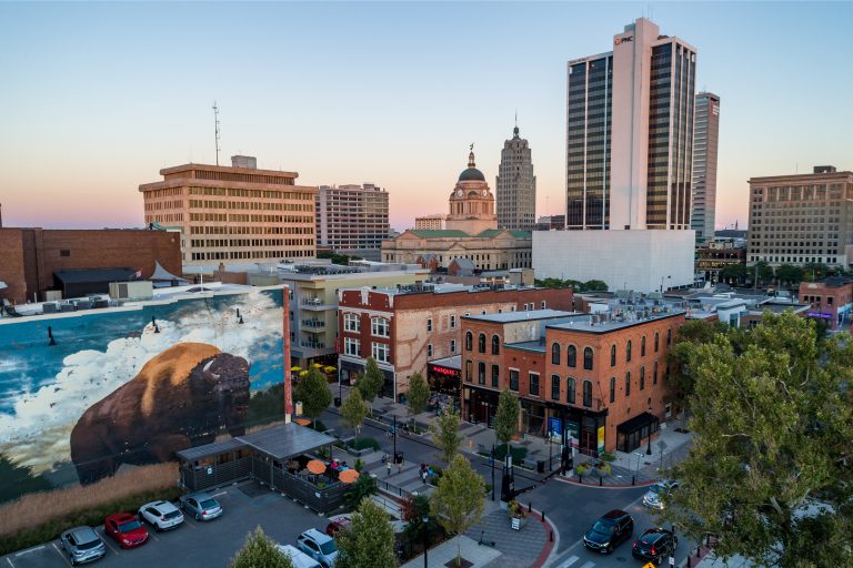 Aerial photo of The Landing in Downtown Fort Wayne, Indiana