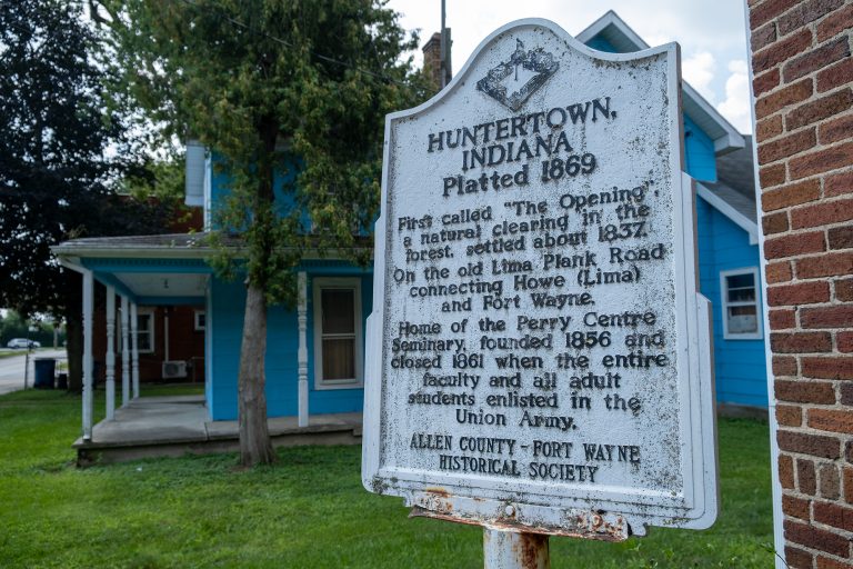 Historic plaque in Huntertown, Indiana