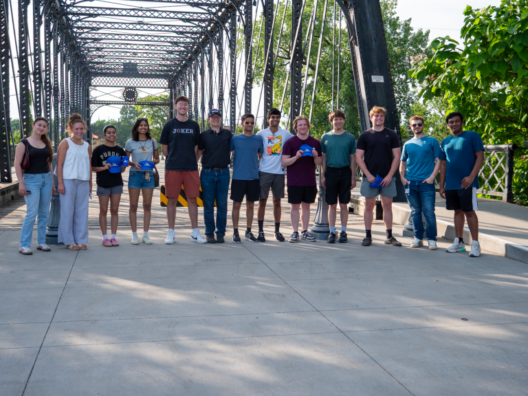 College interns participating in a scavenger hunt in downtown Fort Wayne.