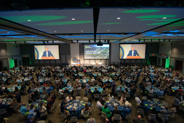 Greater Fort Wayne Inc. 2026 Annual Meeting shot of crowd at tables from above.